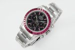PPM Factory Rolex stainless steel band Daytona Vintage Red Diamond Bezel /Markers Silver Strap Watch